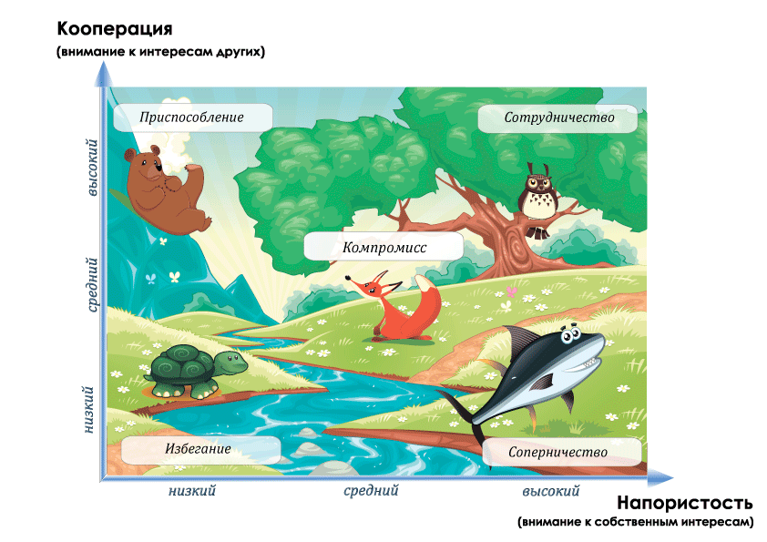 Стратегии поведения в конфликте животные. Пять стратегий поведения в конфликте.